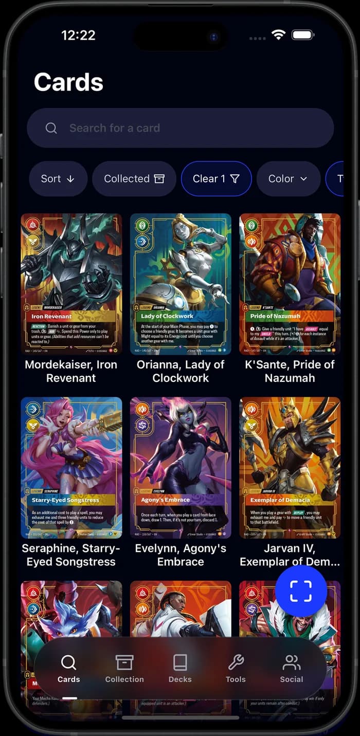 Runes app: the Riftbound card database with search and filters
