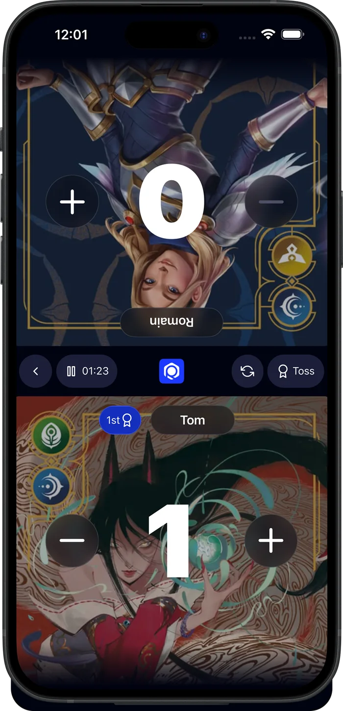 Runes app: the game tracker with the score of two players
